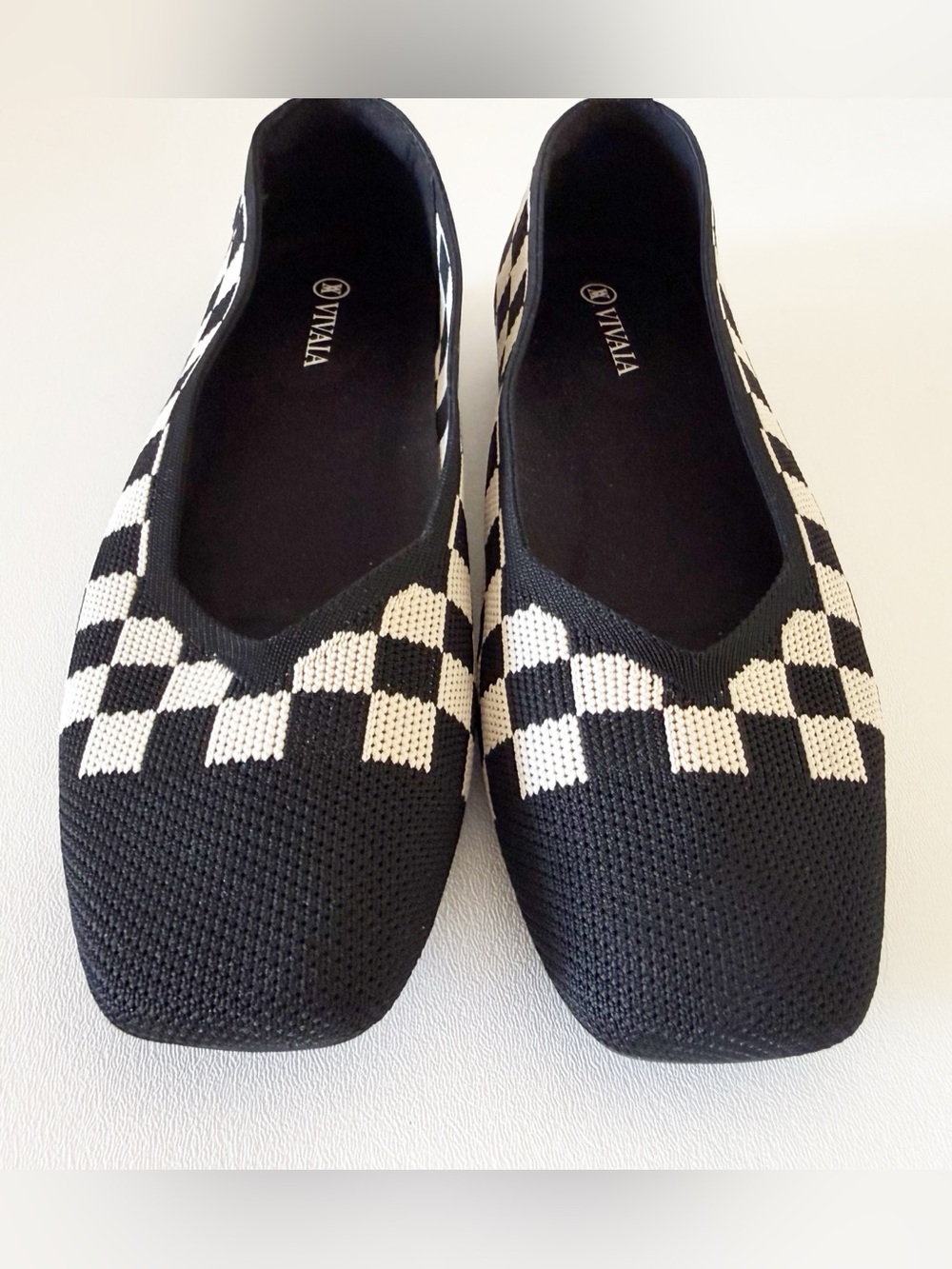 Vivaia Shoes Margot 2.0 Black & White Checker Knit Ballet Flats Chic Preppy 8 - Picture 7 of 15